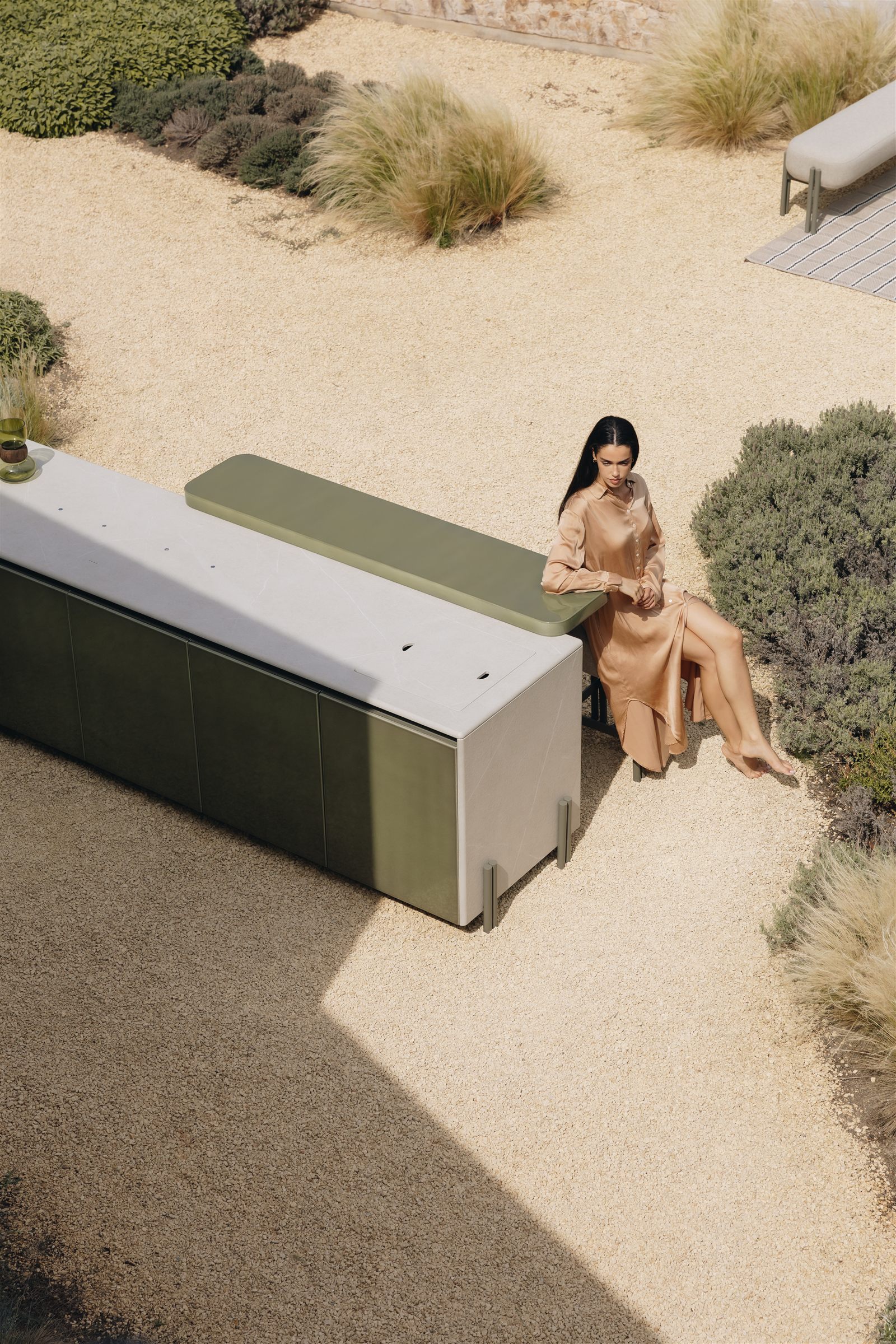 LAVA outdoor kitchen in enameled lava stone seen from above